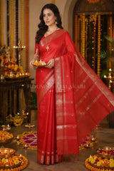 Banarasi Cotton Sarees with Zari Border and subtle pallu in Red