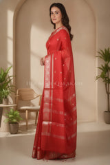 Banarasi Cotton Sarees with Zari Border and subtle pallu in Red