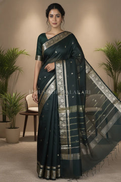 Banarasi Cotton Sarees with Zari Border and subtle pallu in Black