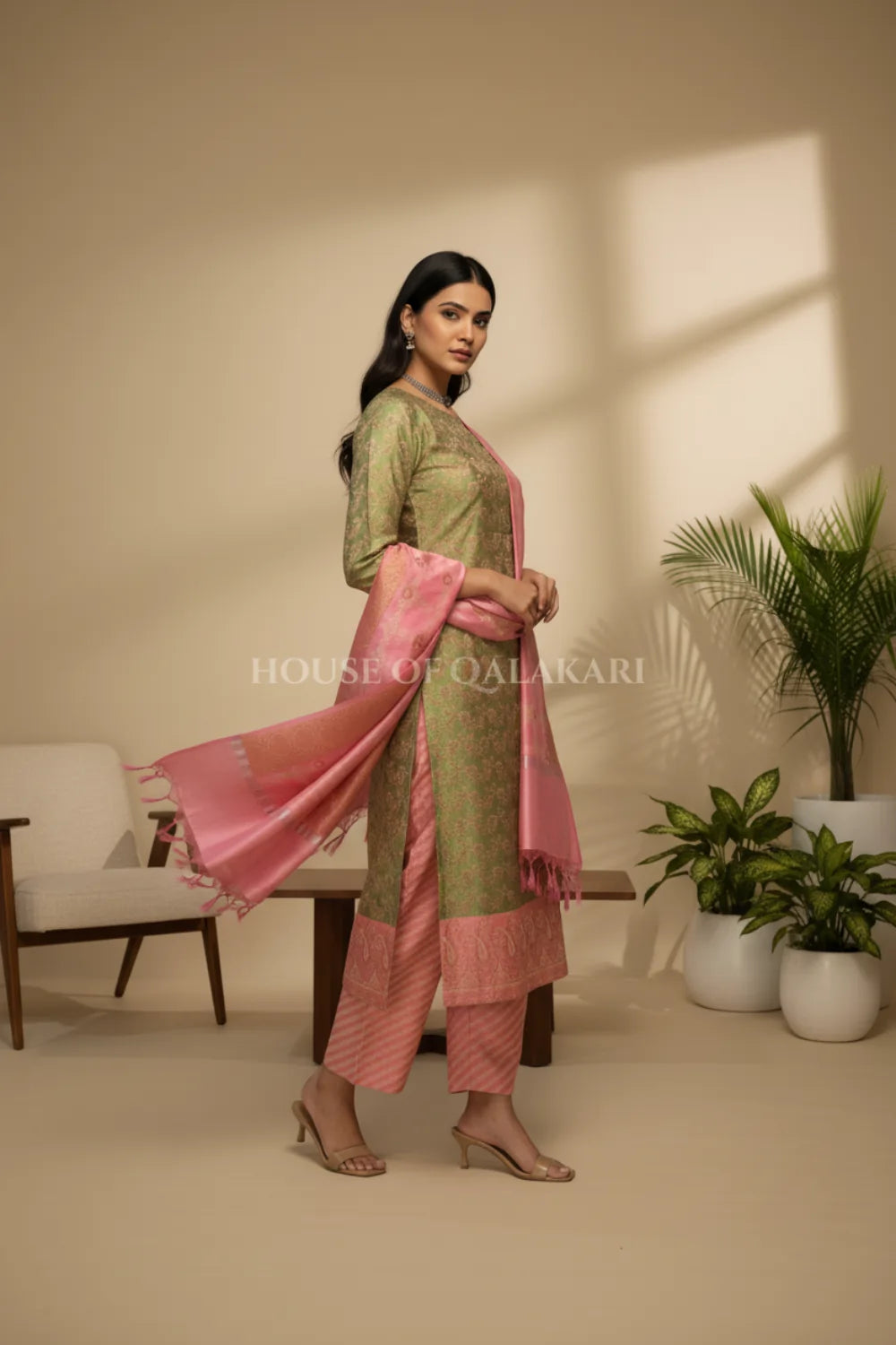 chanderi cotton dress material side pose