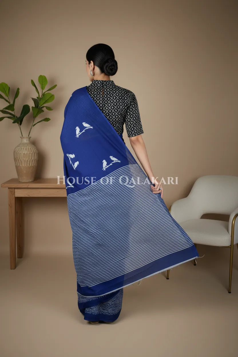 mulmul cotton bagru saree 409 back pose