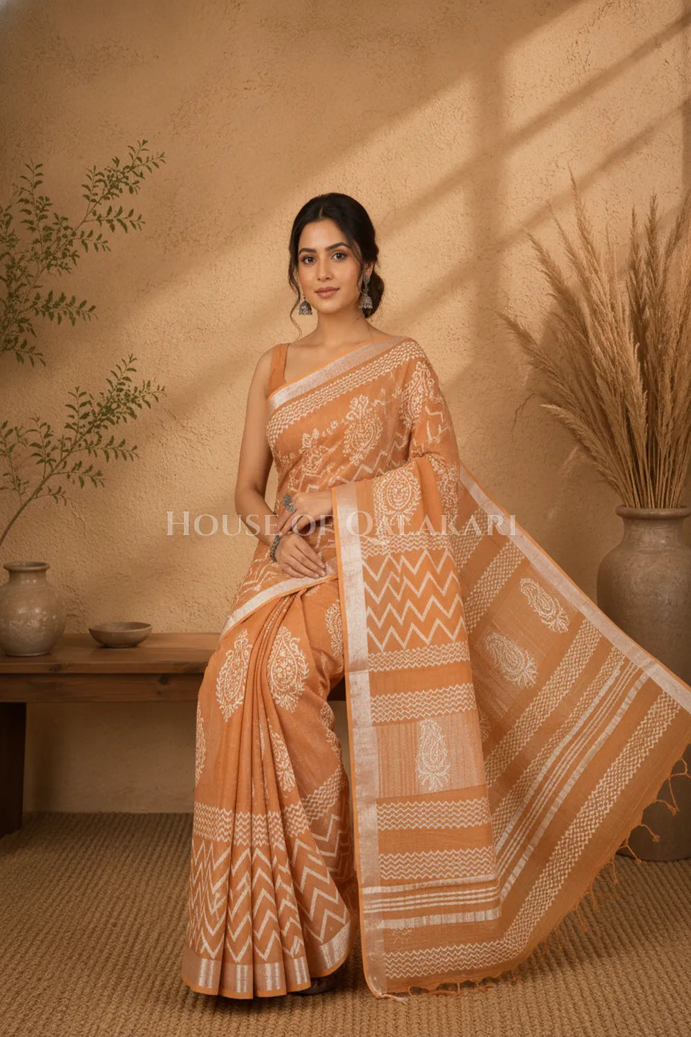 linen cotton saree 492 sitting pose