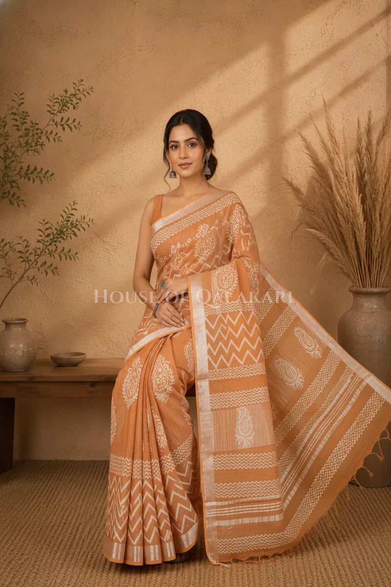 linen cotton saree 492 sitting pose