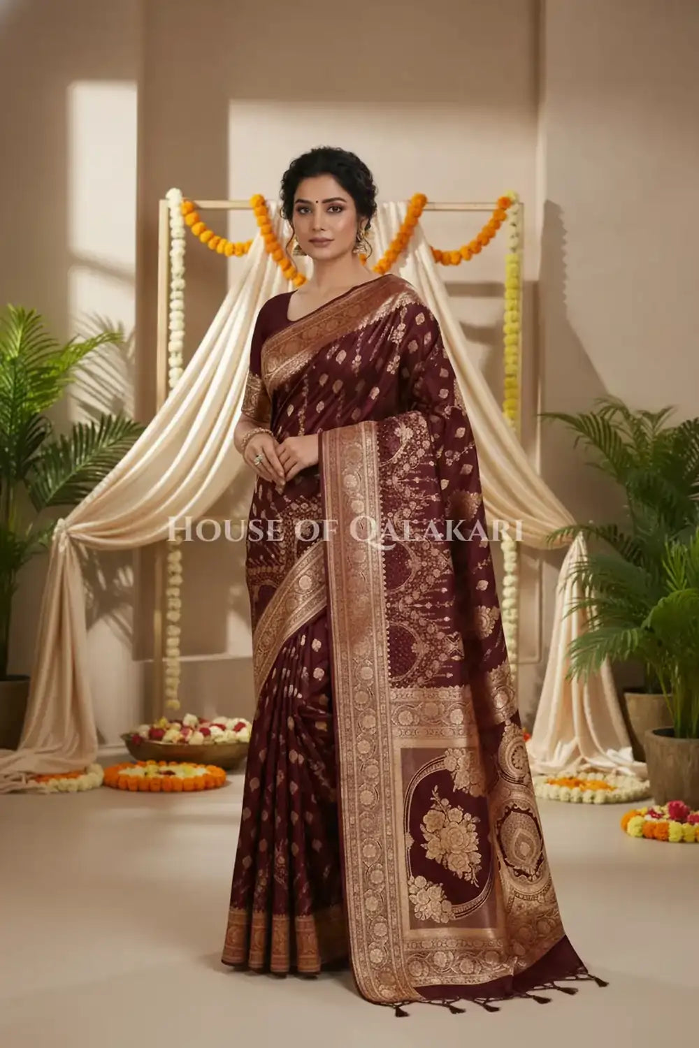 Double Katan Silk Saree front pose