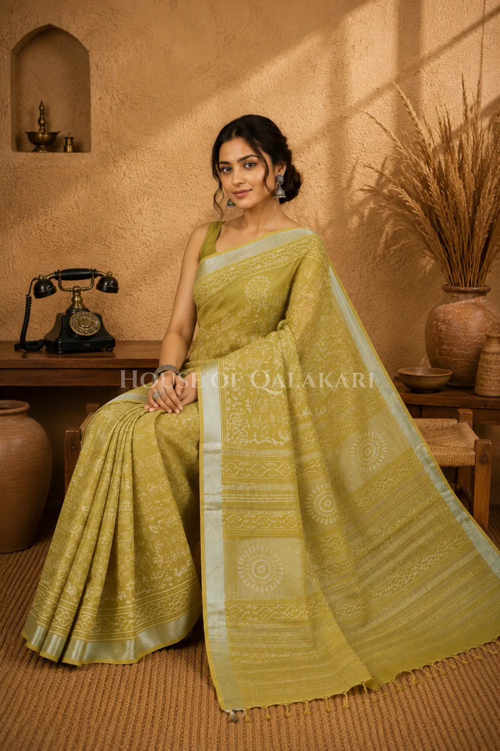 linen cotton saree 493 5sitting pose