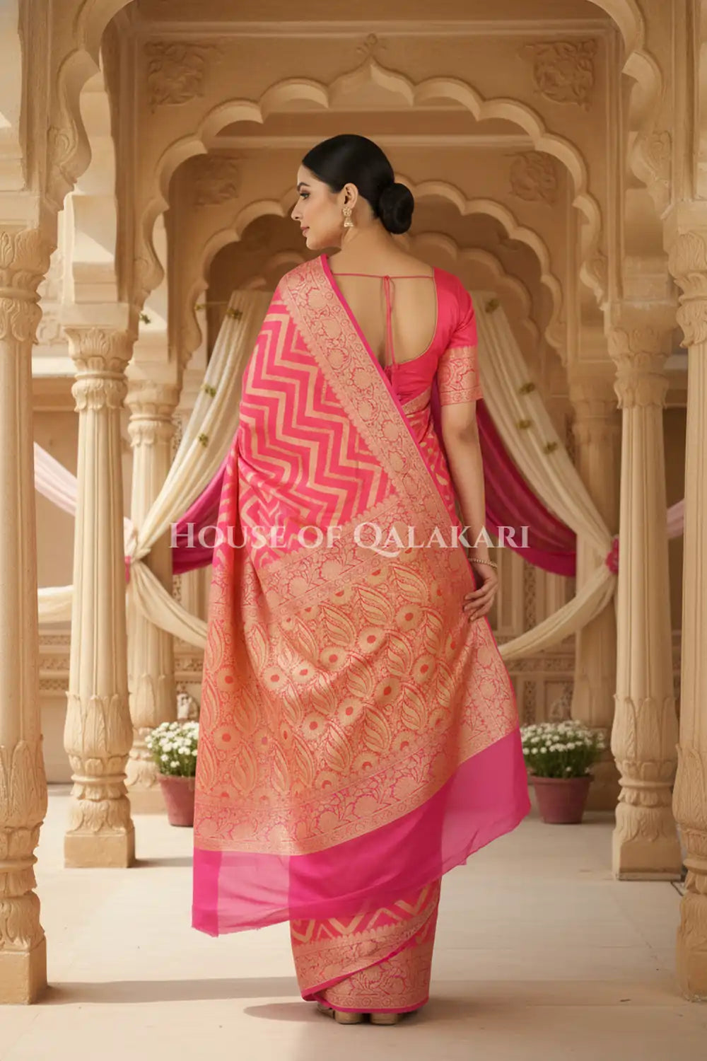 Khaddi Georget Silk Saree Back Pose