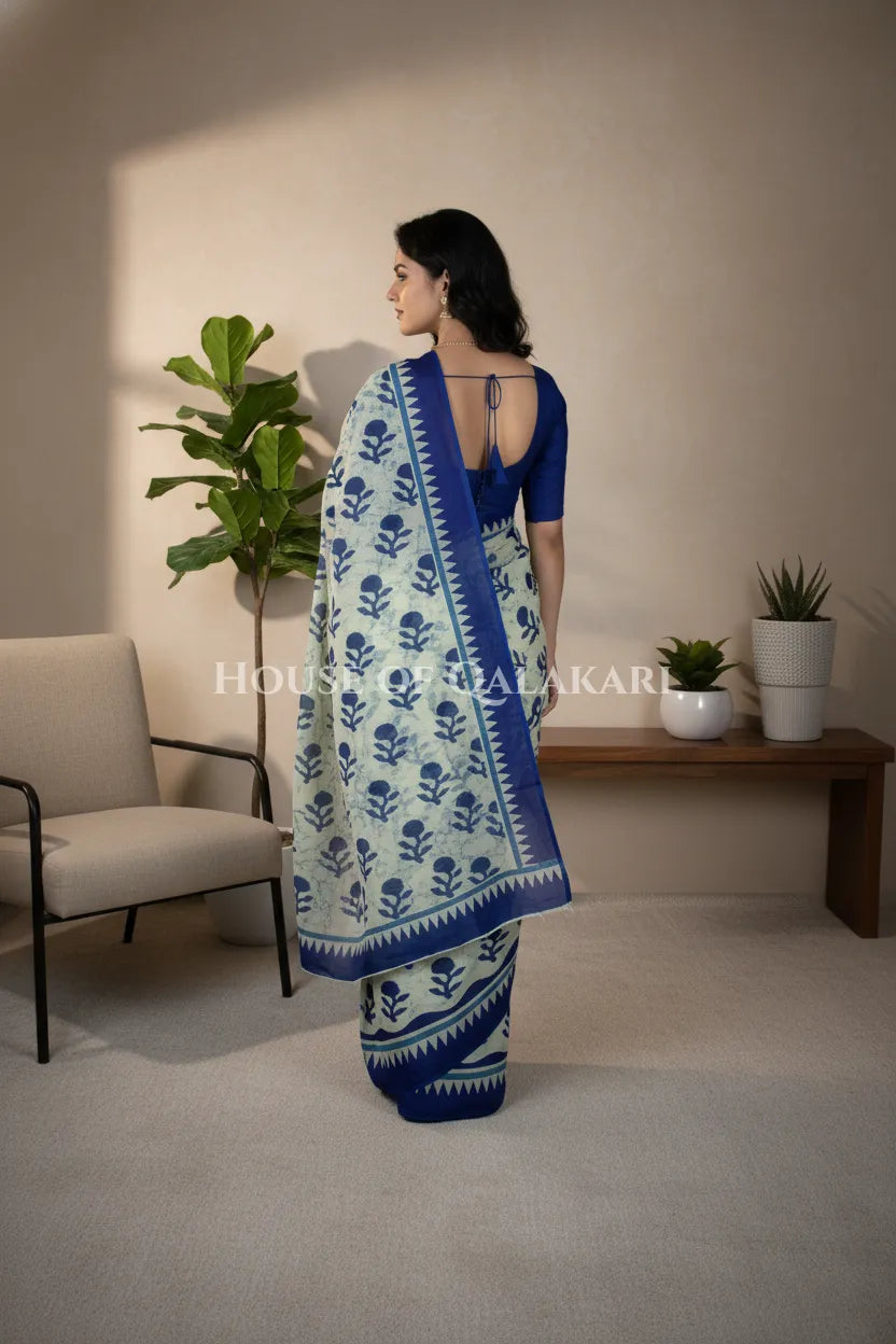 mulmul cotton bagru saree 410 back pose