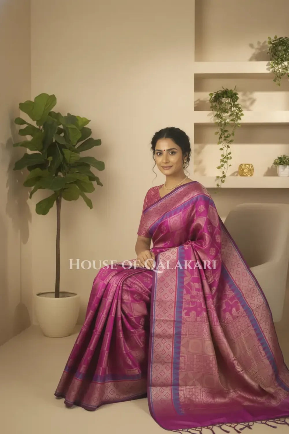 Mulmul cotton patola Saree sitting pose