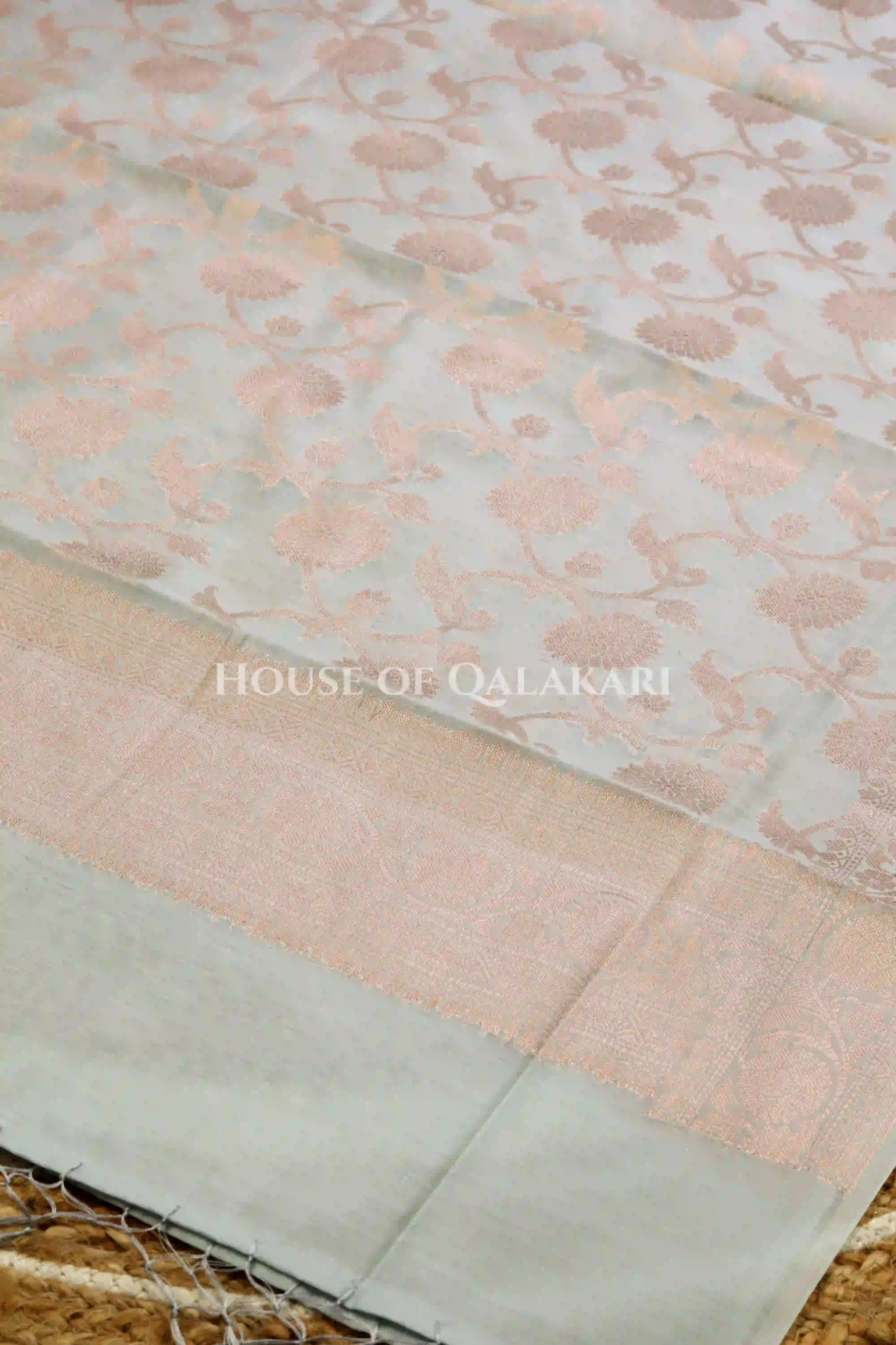 Banarasi Chanderi Cotton Unstitched Dress Material in Ash Grey with intricate Zari Buti work – dupatta