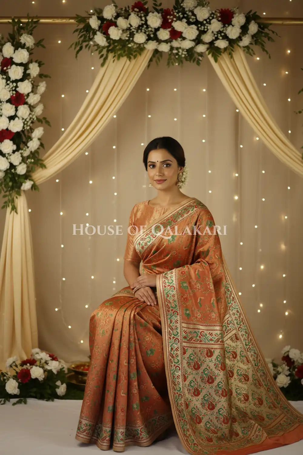 Satan Silk Saree sitting pose