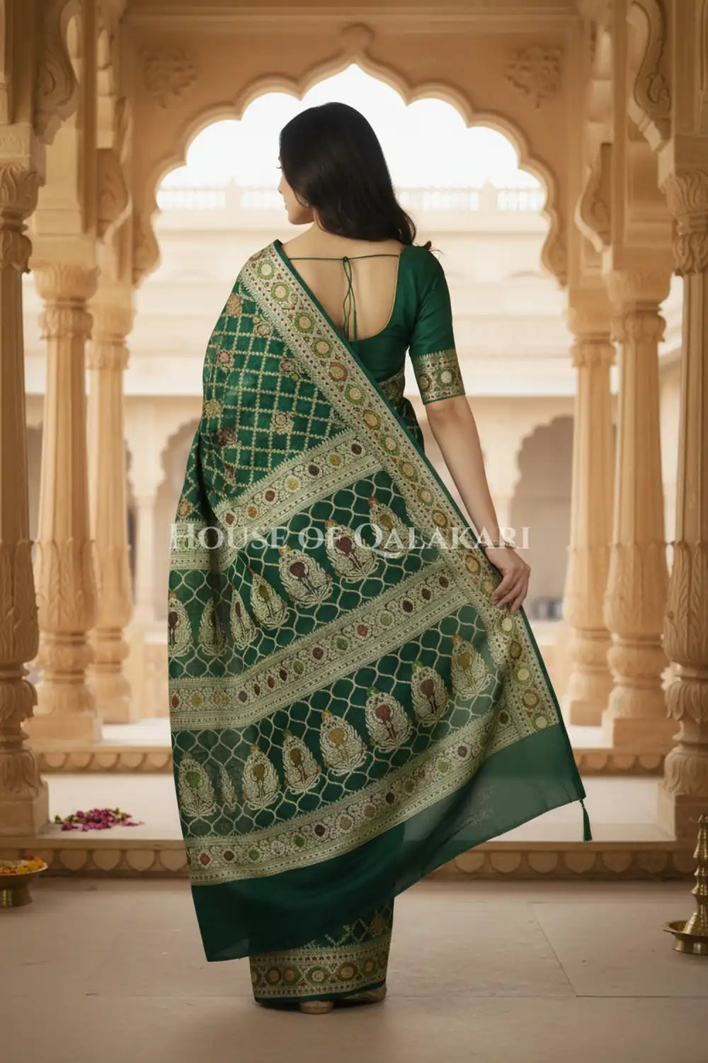 Khaddi Georget Silk Saree Back Pose