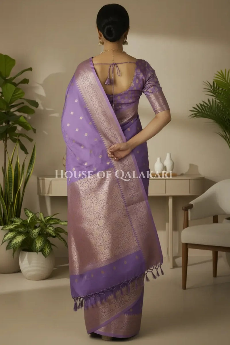 Mushroom silk Saree back pose