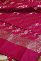 Banarasi Silk Unstitched Dress Material in Light Purple and rani pink contrast with Intricate Zari Buti – dupatta