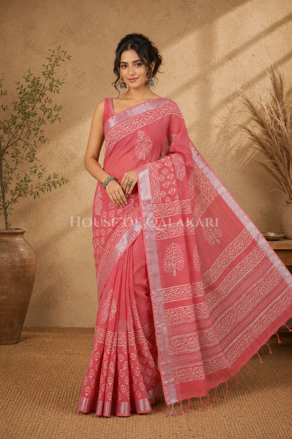 linen cotton saree 489 front pose