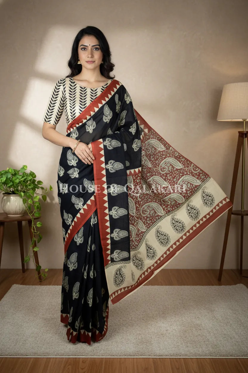mulmul cotton bagru saree 403 front pose