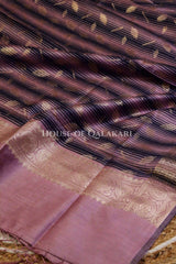 Banarasi Cotton Silk blend Unstitched Dress Material in Dusky Rose and with contrast Navy Blue-Dusky Rose striped dupatta – dupatta