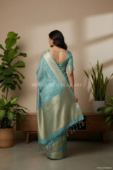 chiniya pure silk saree back pose