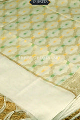 Cream Banarasi Chanderi Cotton Unstitched Dress Material with Zari Work – dupatta