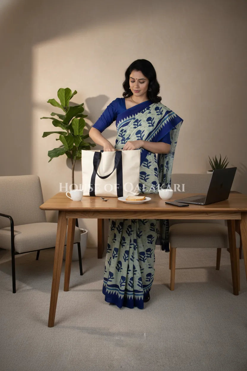 mulmul cotton bagru saree 410 office pose