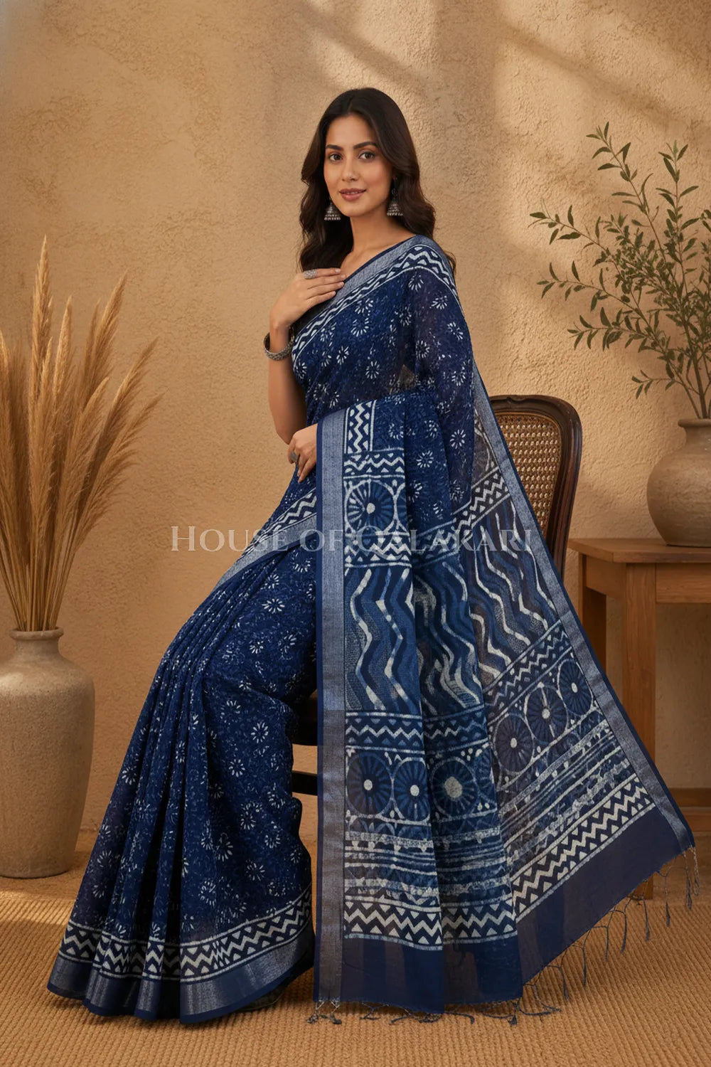linen cotton saree 486 sitting pose