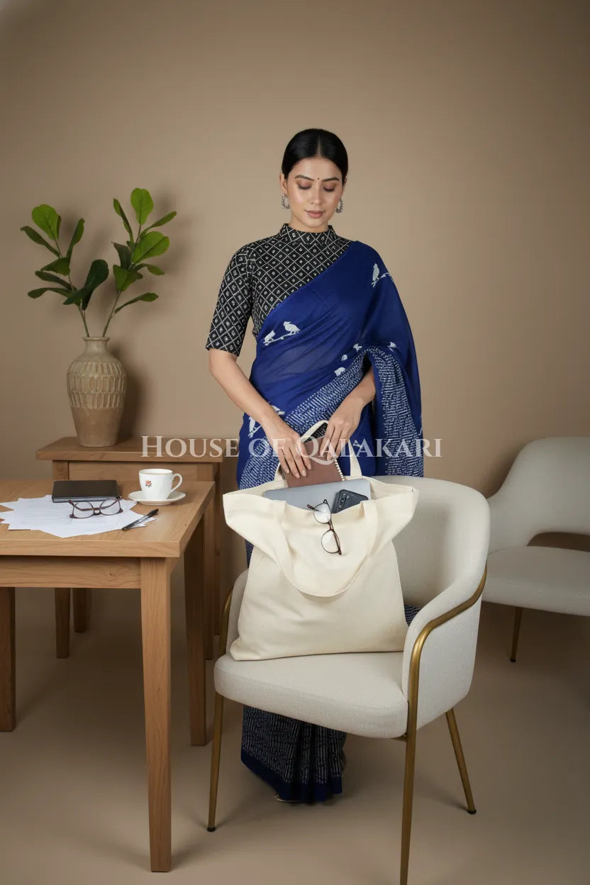 mulmul cotton bagru saree 409 office pose