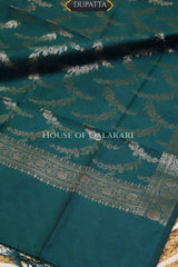 Banarasi Chanderi Cotton Unstitched Dress Material in Bottle Green and with matching floral vine jaal dupatta – dupatta