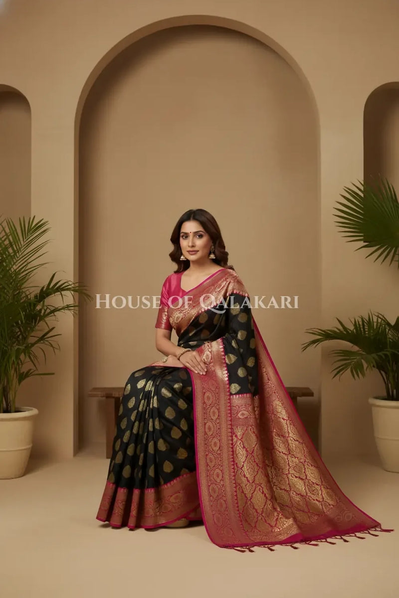 Katan Silk Saree sitting pose