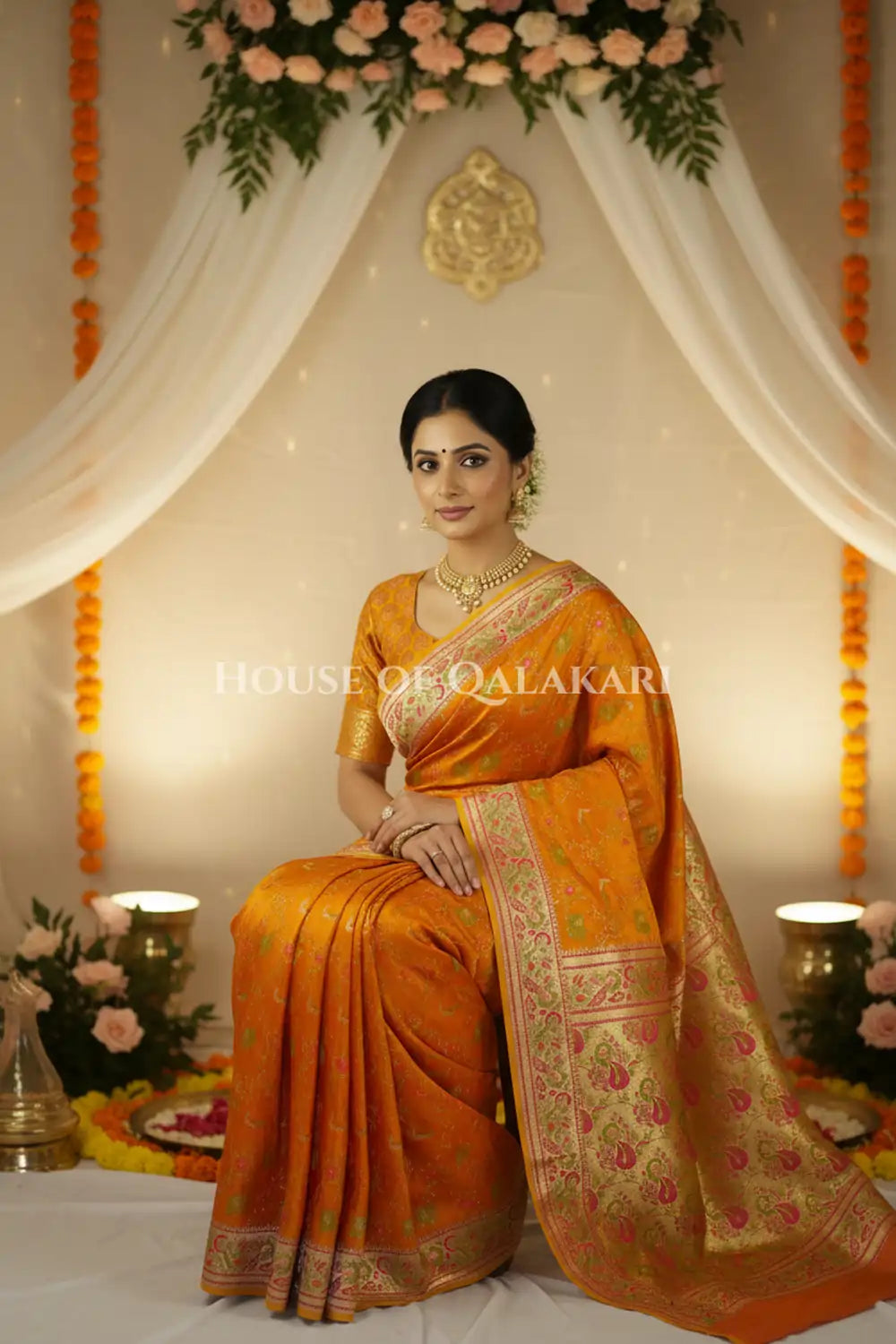 Satan Silk Saree sitting pose