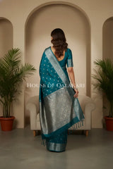 Mushroom silk Saree back pose