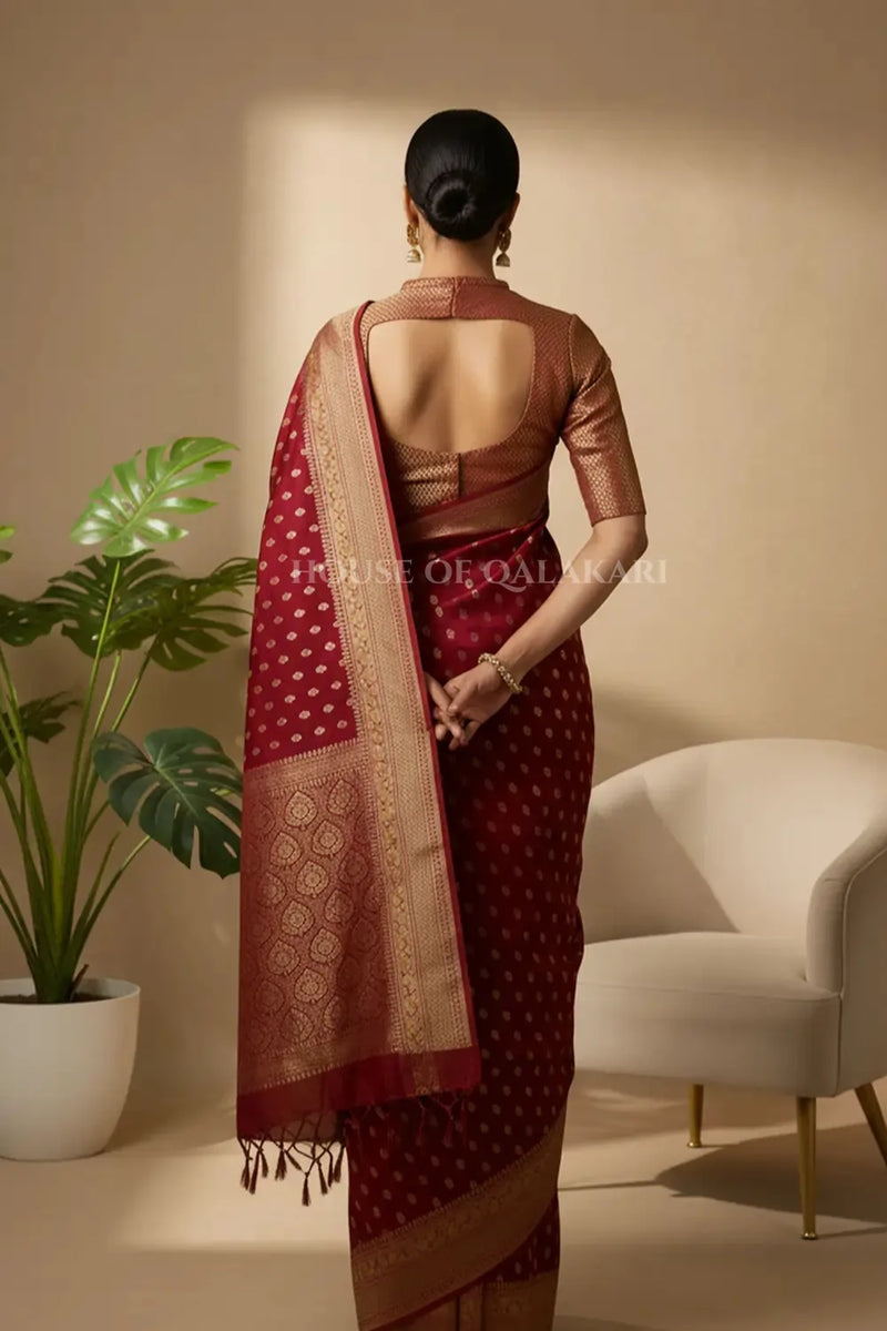 monga pure silk saree back pose