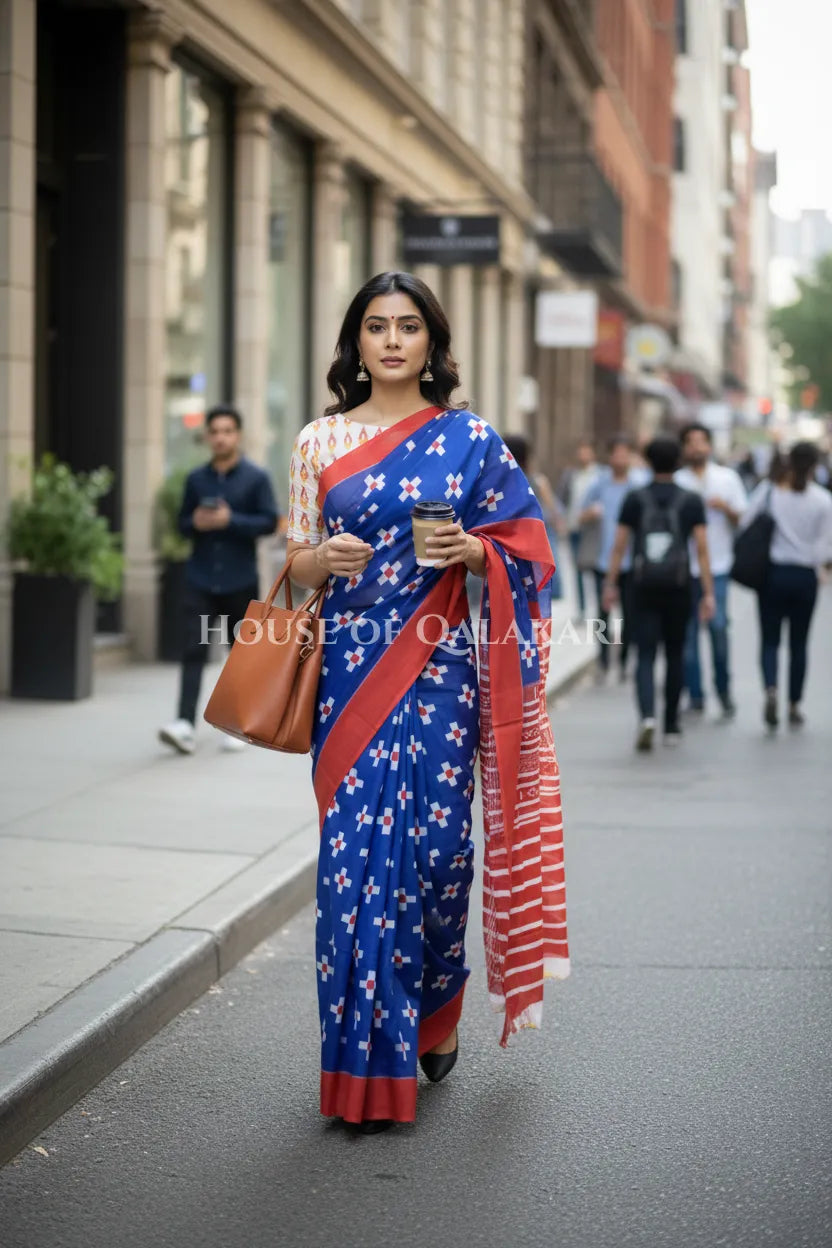 mulmul cotton bagru saree 404 outdoor pose