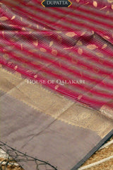 Banarasi Cotton Silk blend Unstitched Dress Material in rani pink and silver grey contrast with Intricate Zari Buti – dupatta