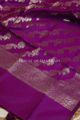Banarasi Silk Unstitched Dress Material in Light Teal Green and Rich Purple contrast with Intricate Zari Buti – dupatta