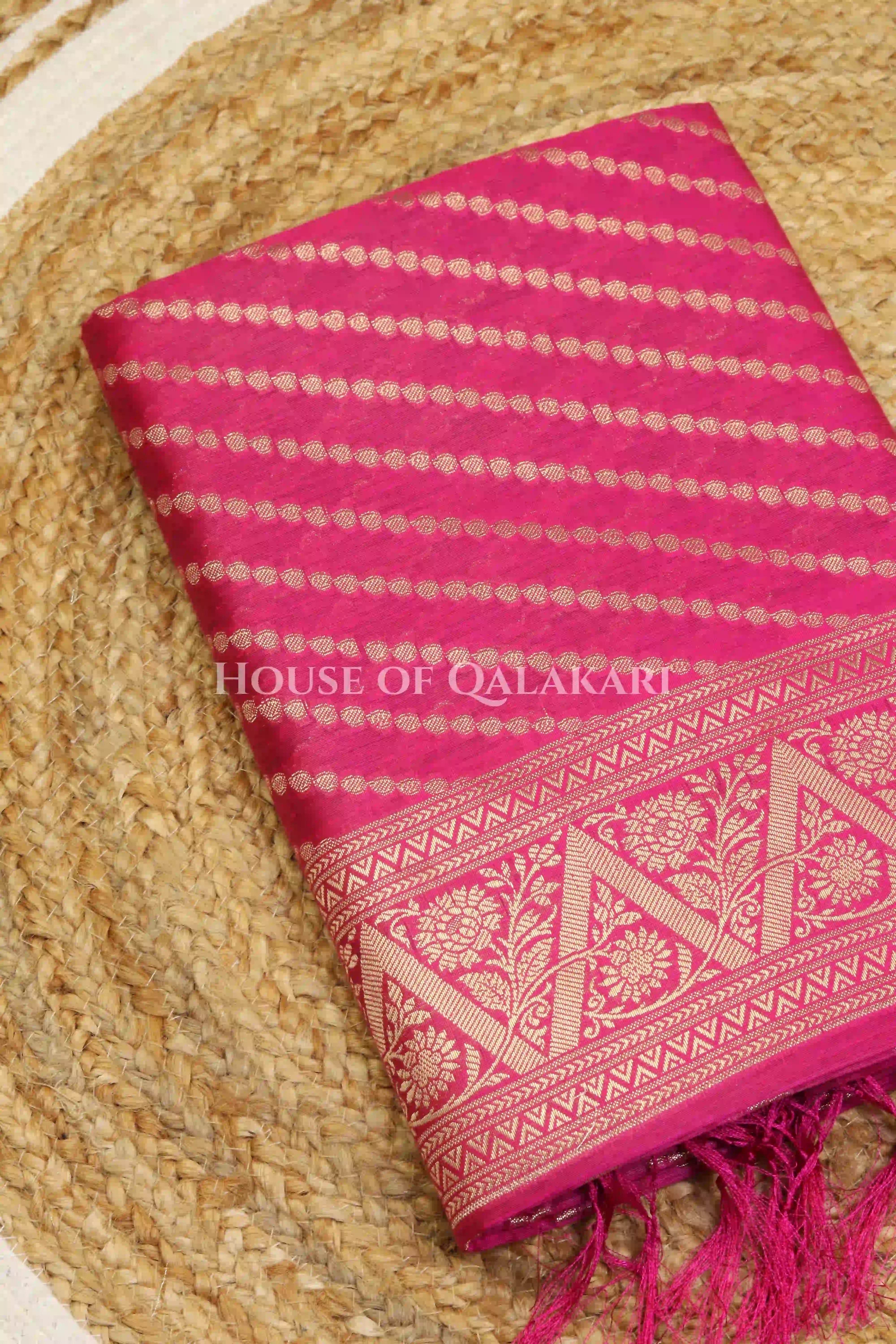 Banarasi Cotton Silk blend Unstitched Dress Material in Rani Pink and with Bandhani-Leheriya inspired work – kurta
