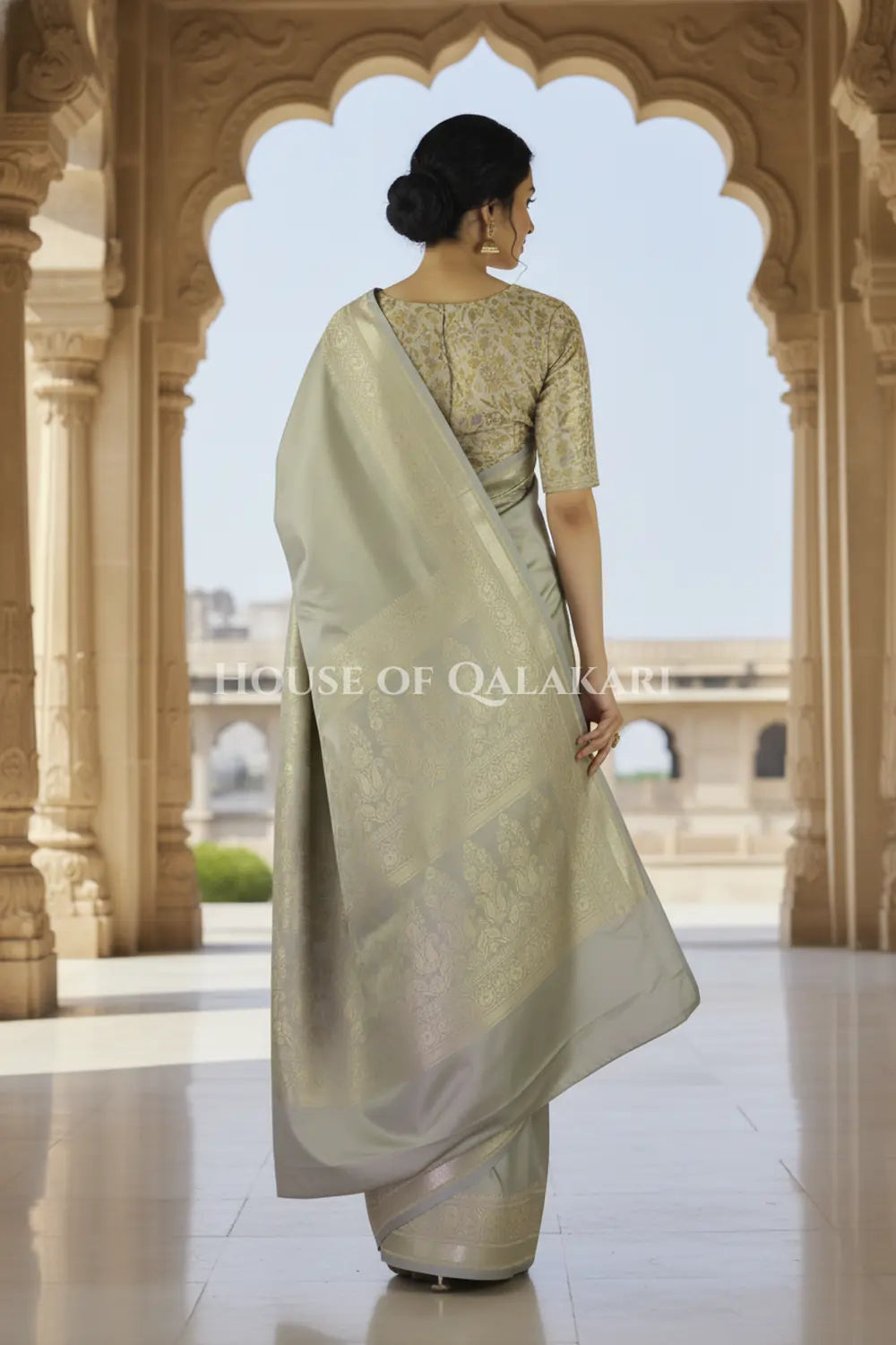 pure silk saree back pose