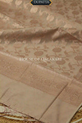 Banarasi Chanderi Cotton Unstitched Dress Material in Champagne beige with intricate Zari Buti work – dupatta