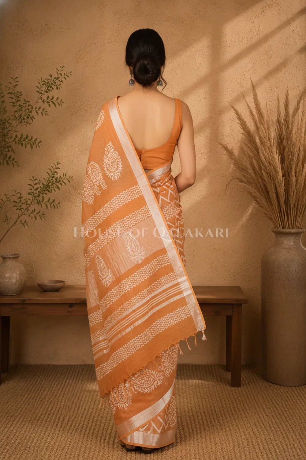 linen cotton saree 492 back pose