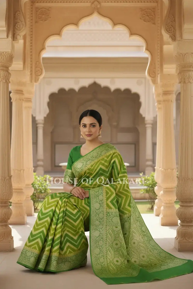 Khaddi Georget Silk Saree Sitting Pose