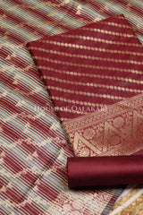 Banarasi Cotton Silk blend Unstitched Dress Material in Maroon Oak and with Bandhani-Leheriya inspired work – product