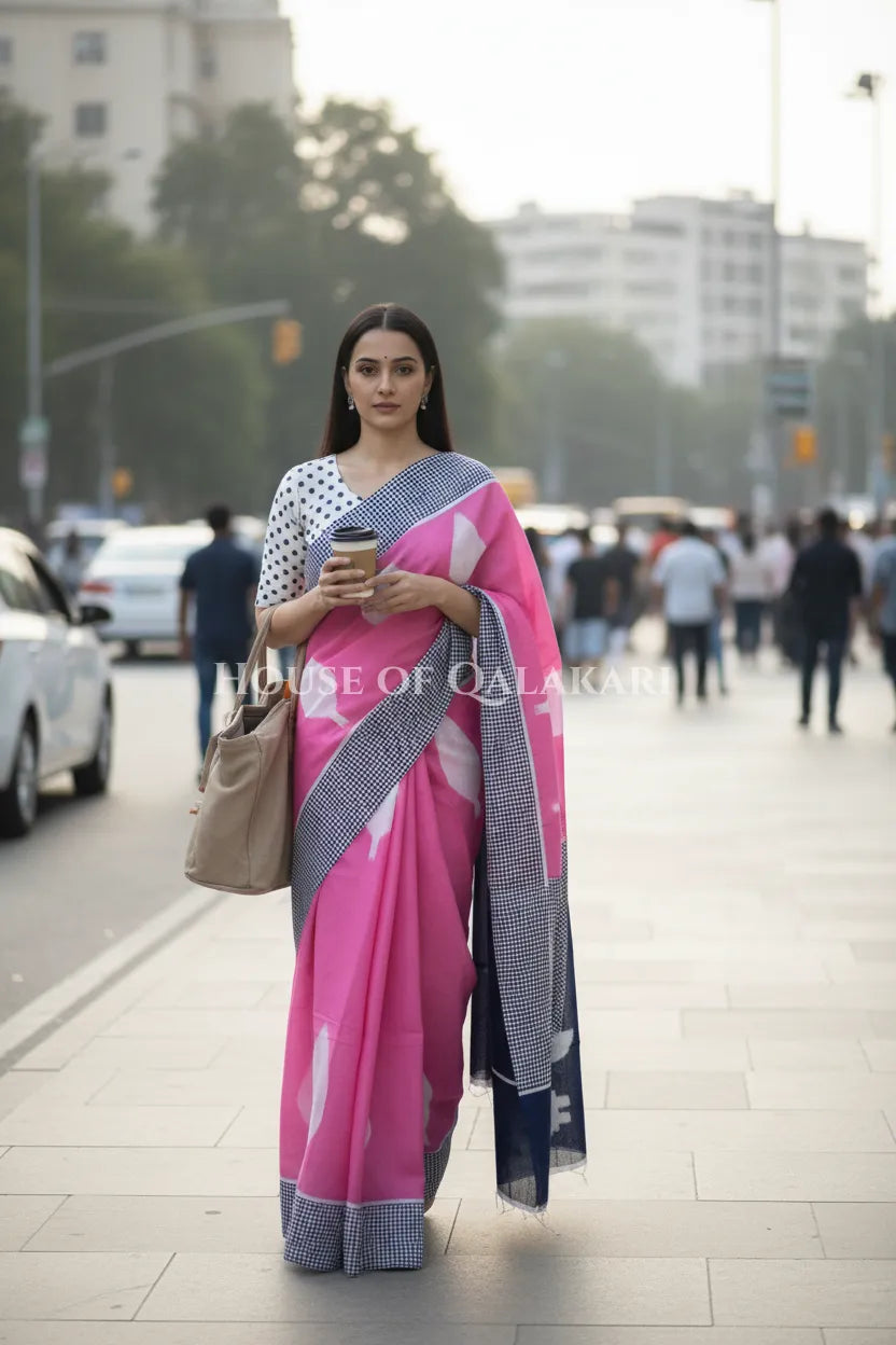 mulmul cotton bagru saree 402 outdoor pose