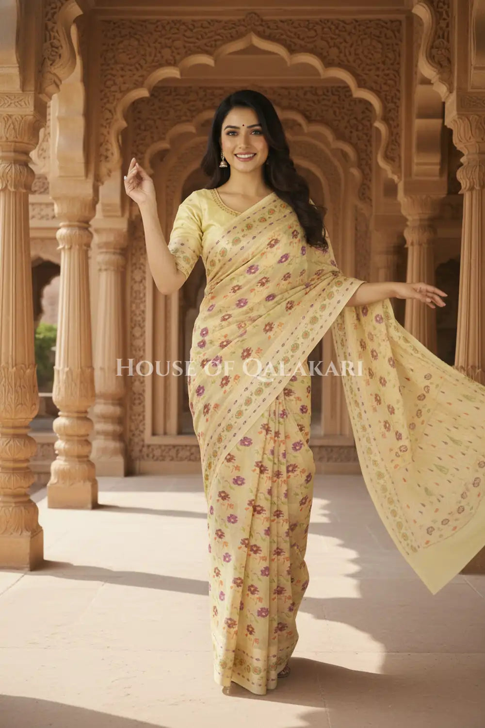 Khaddi Georget Silk Saree Festive Pose