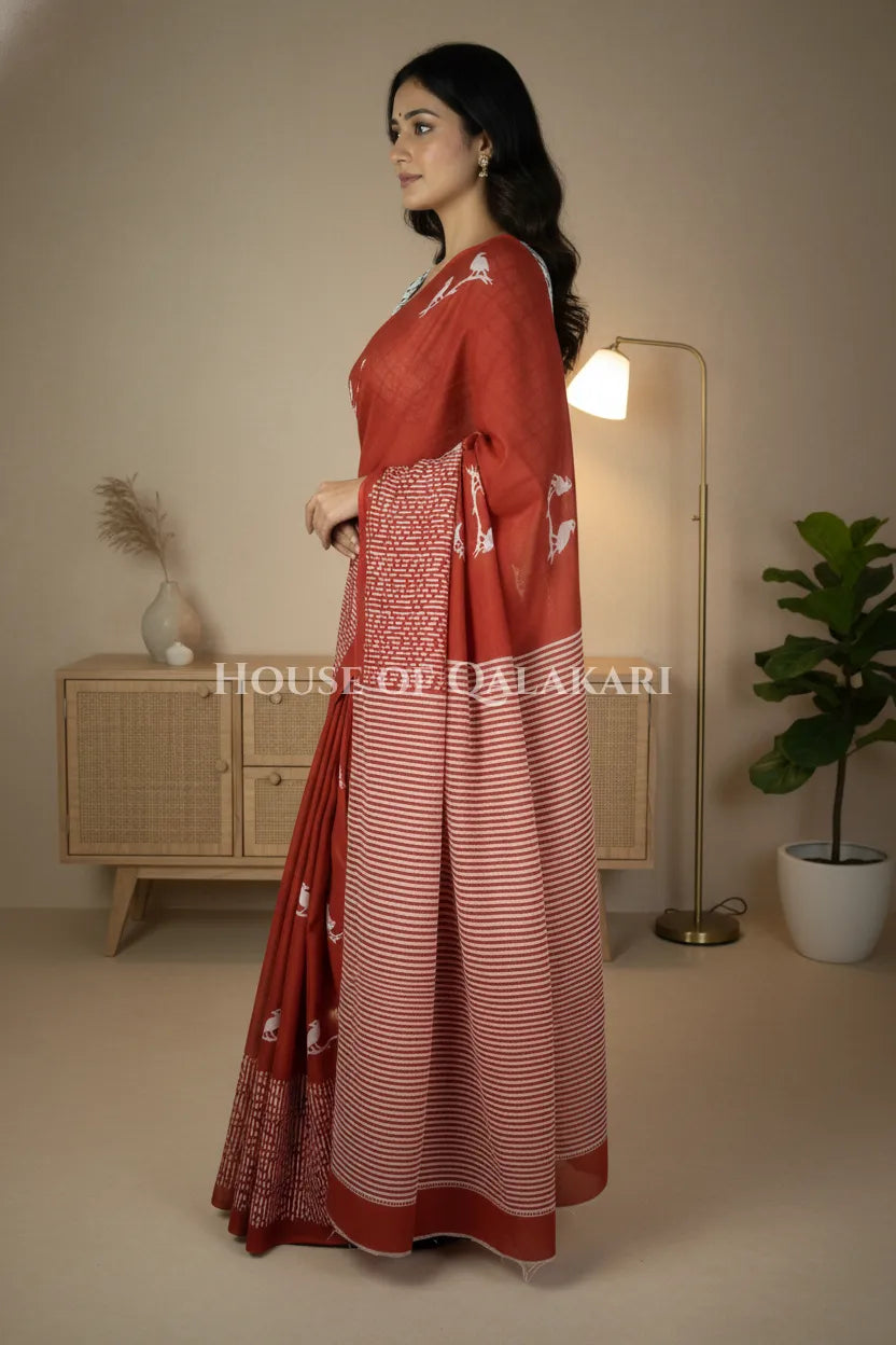 mulmul cotton bagru saree 406 side pose