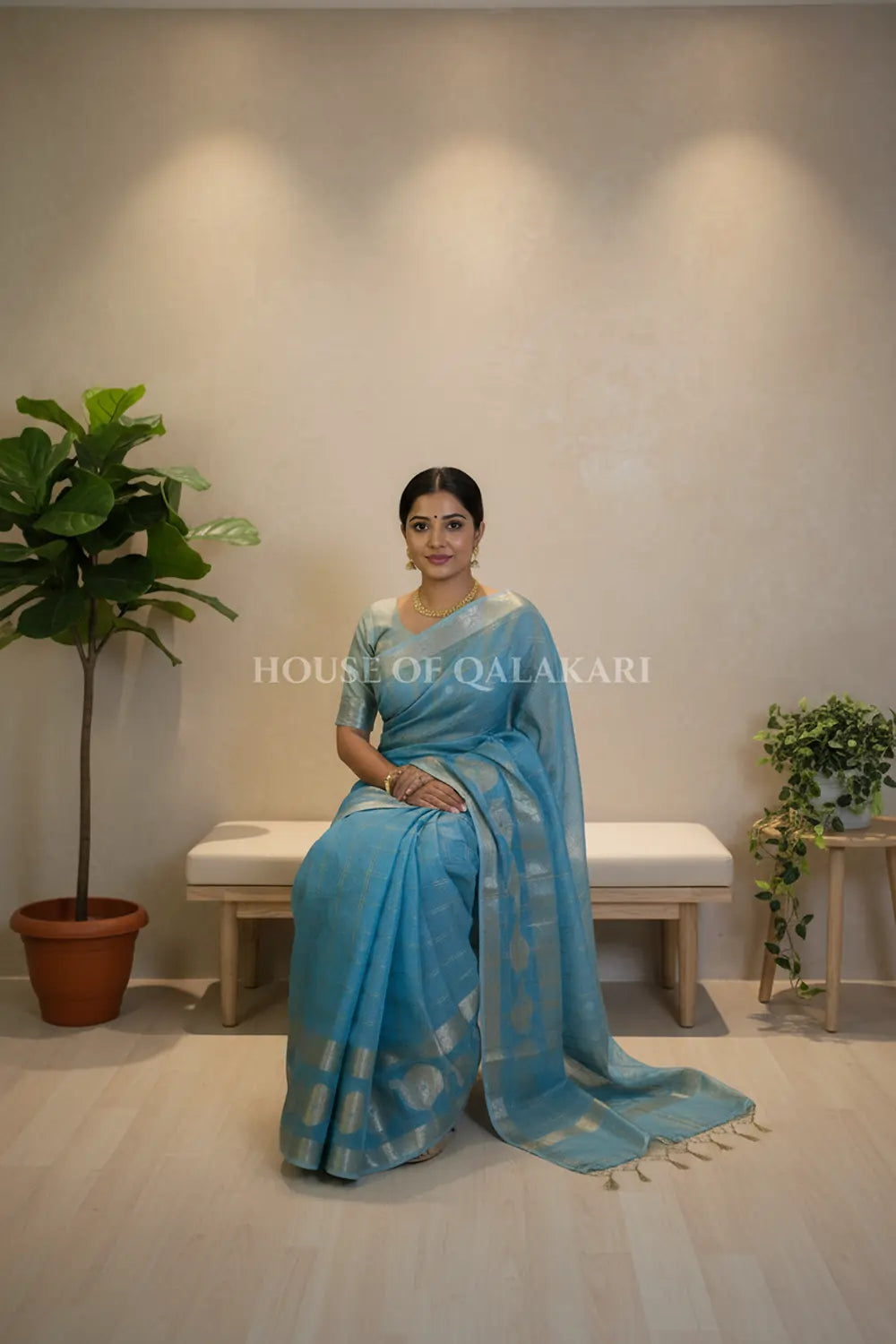 linen saree sitting pose