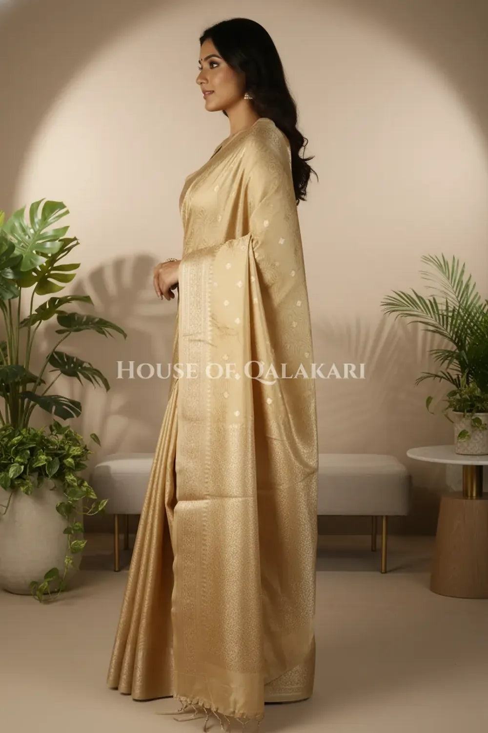 Mushroom silk Saree side pose