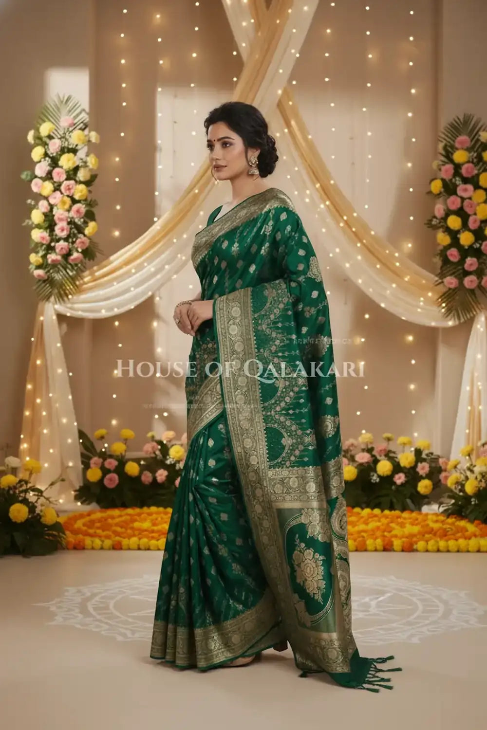 Double Katan Silk Saree side pose