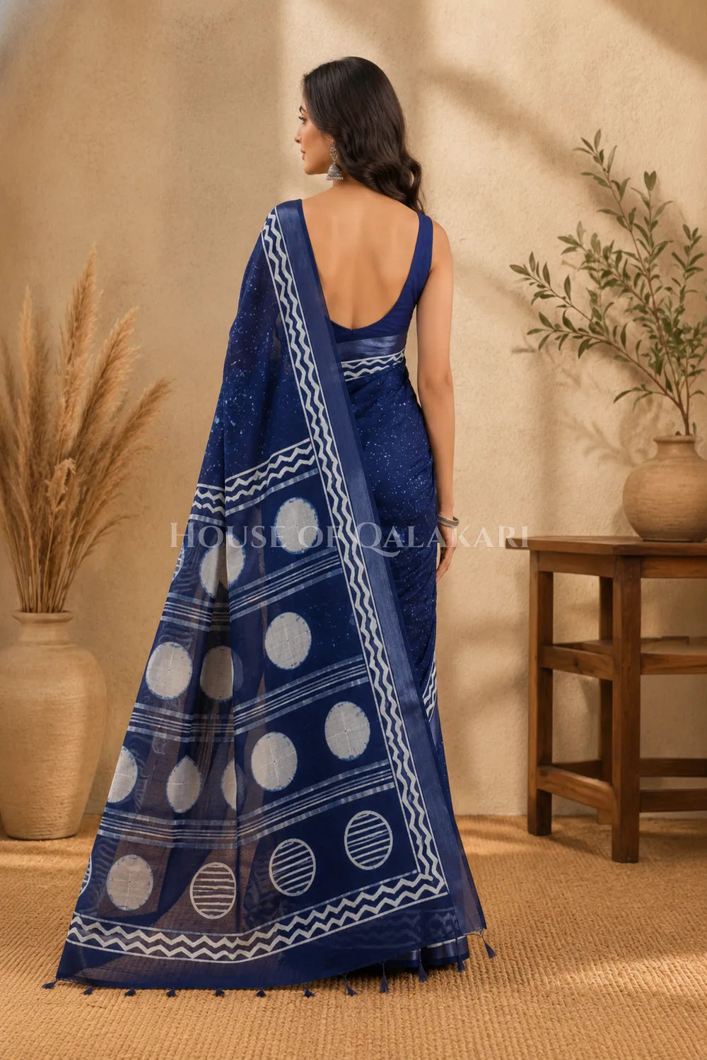 linen cotton saree 484 back pose