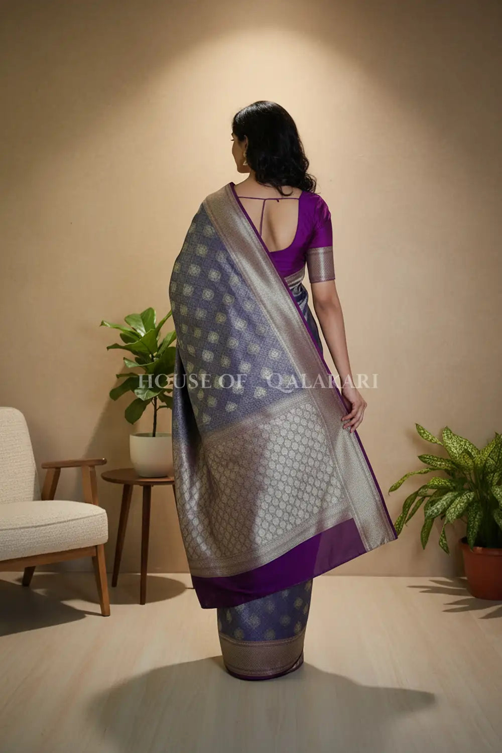 georget silk saree back pose