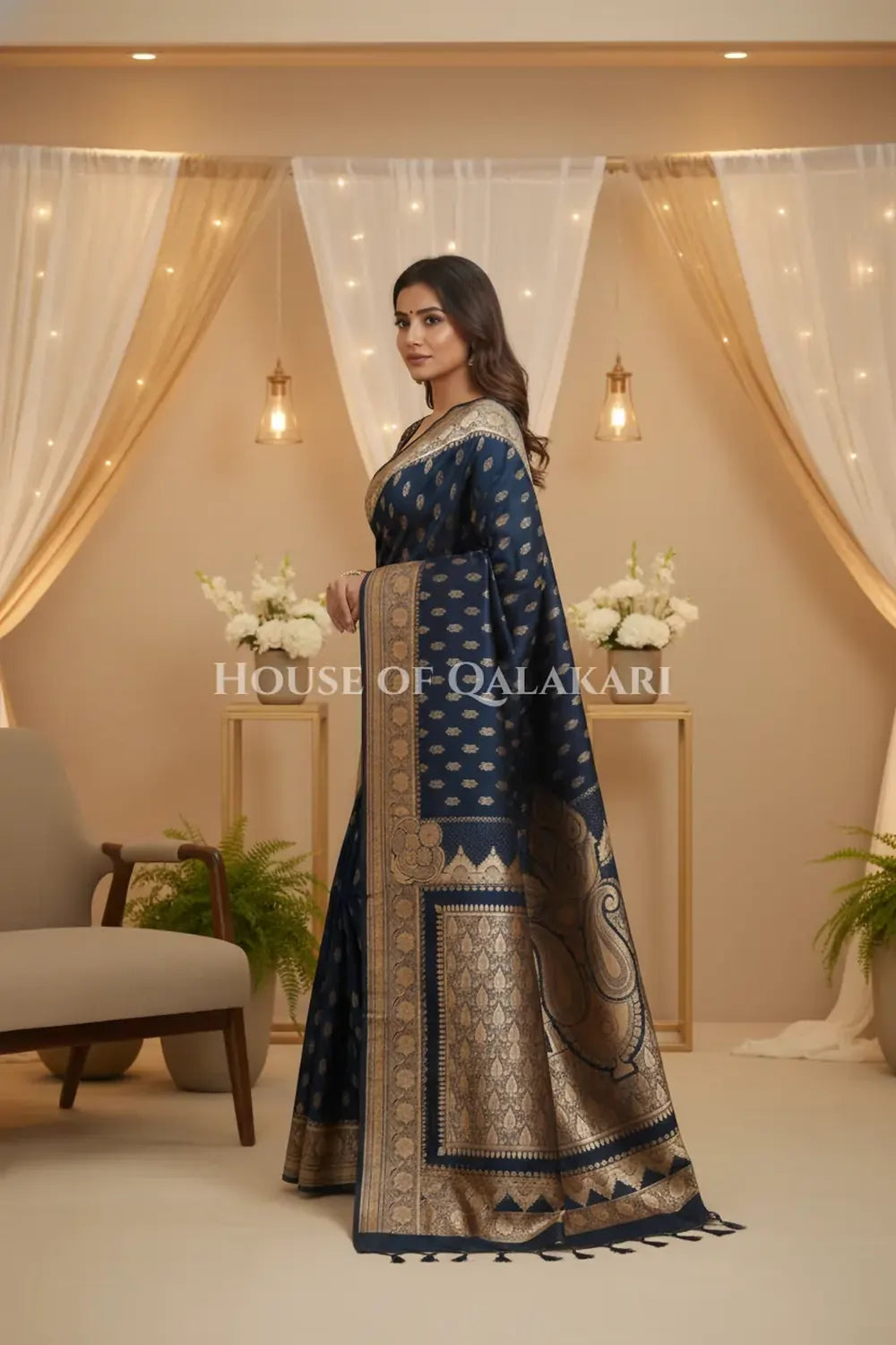 Double Katan Silk Saree side pose