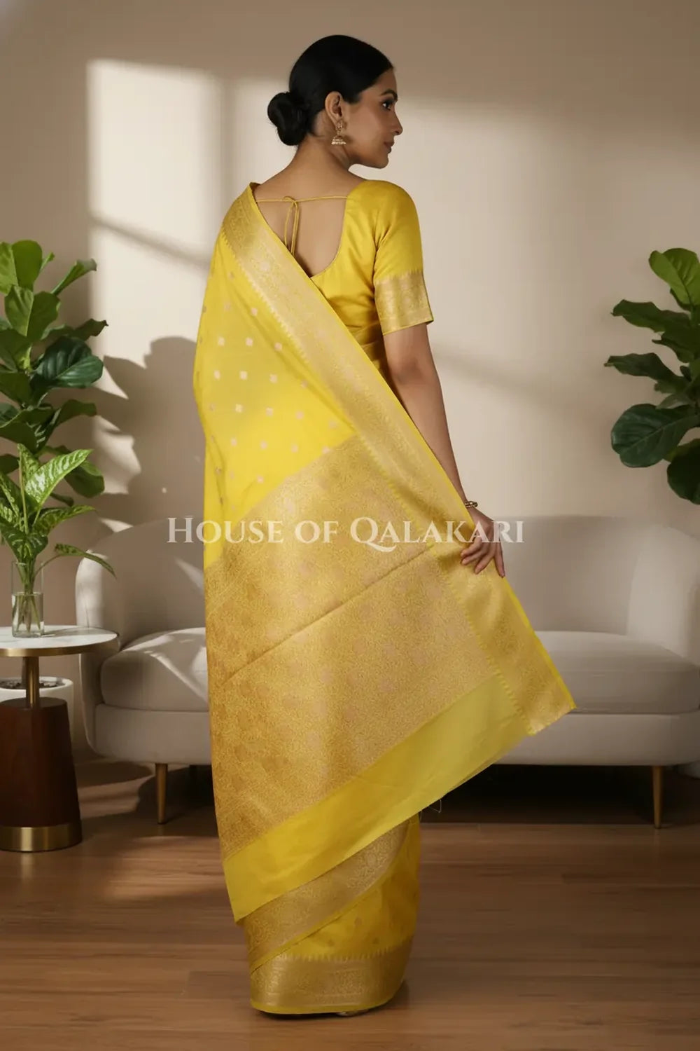 Mushroom silk Saree back pose