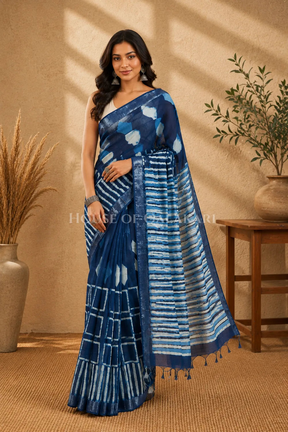 linen cotton saree 485 front pose